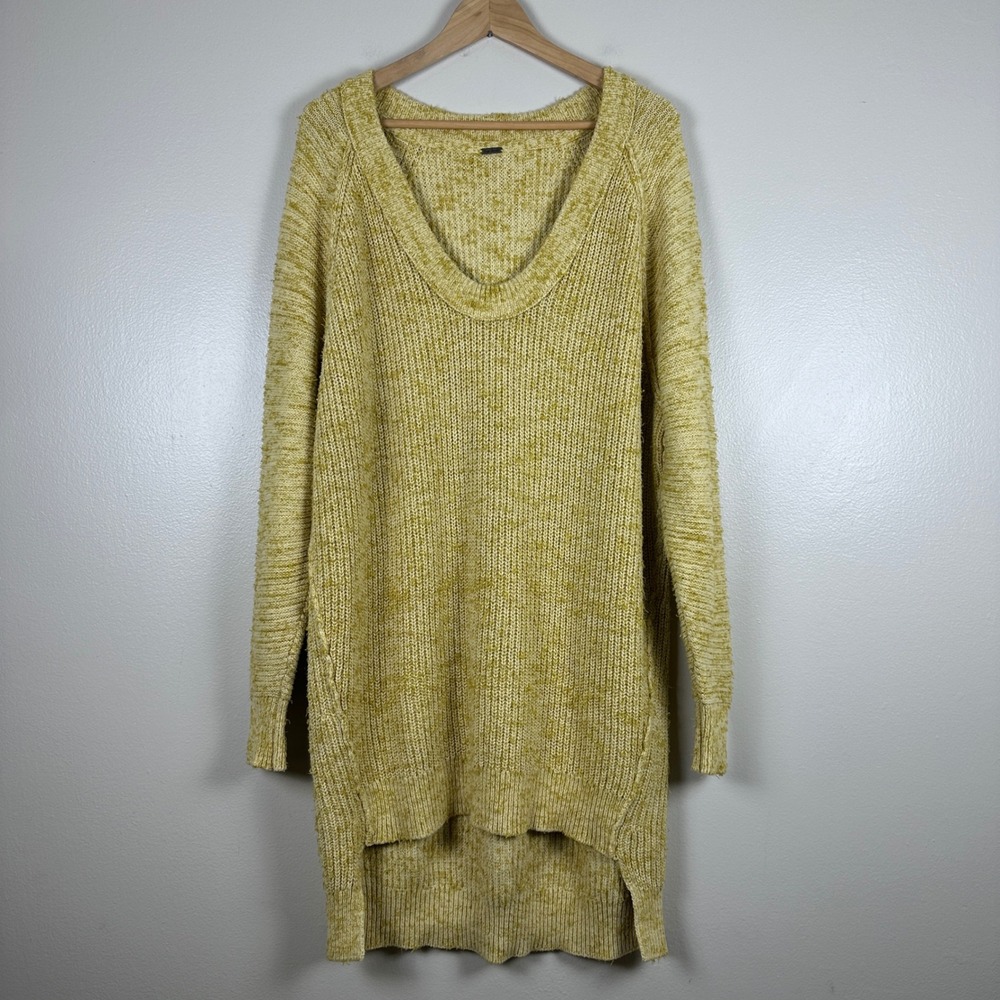 Free People Women's S Sweater Dress Yellow‎ Green Marled Chunky High Low Boho